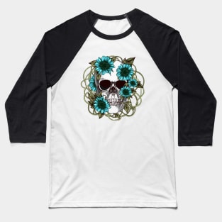 floral skull, cool skull, turquoise sunflowers skull mask face Baseball T-Shirt